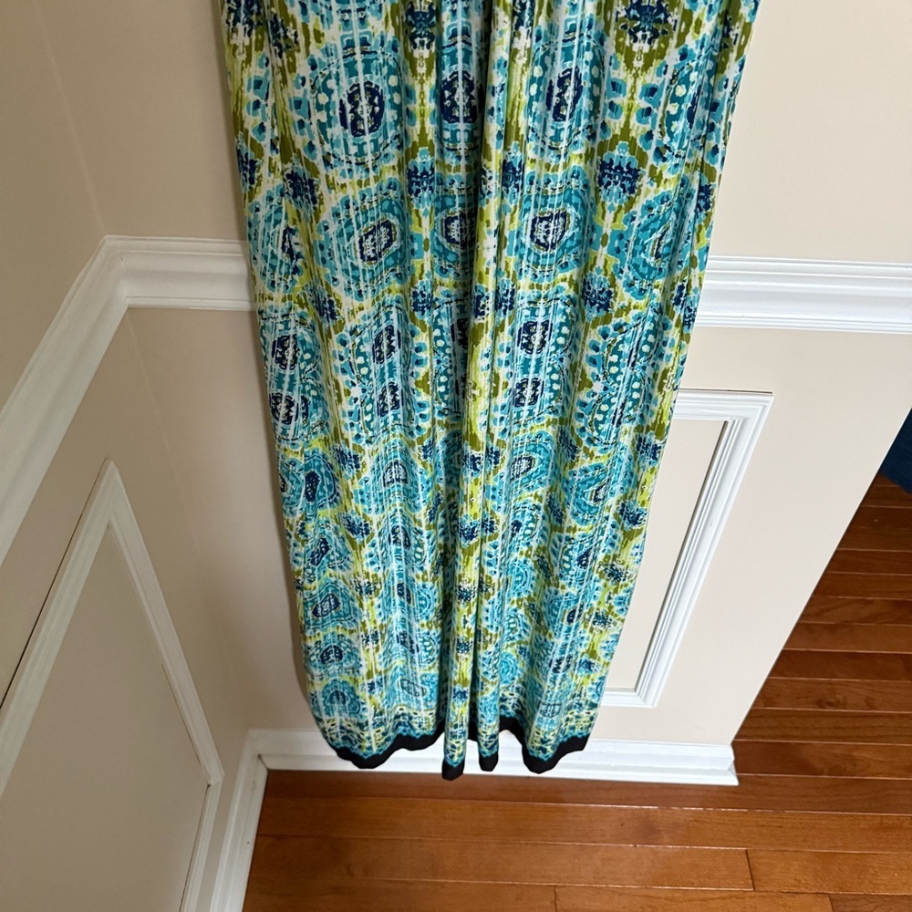 Y2K Boho Vacation Print my collection Sz XL Maxi Dress Twist Front Blue & Green - Picture 5 of 11